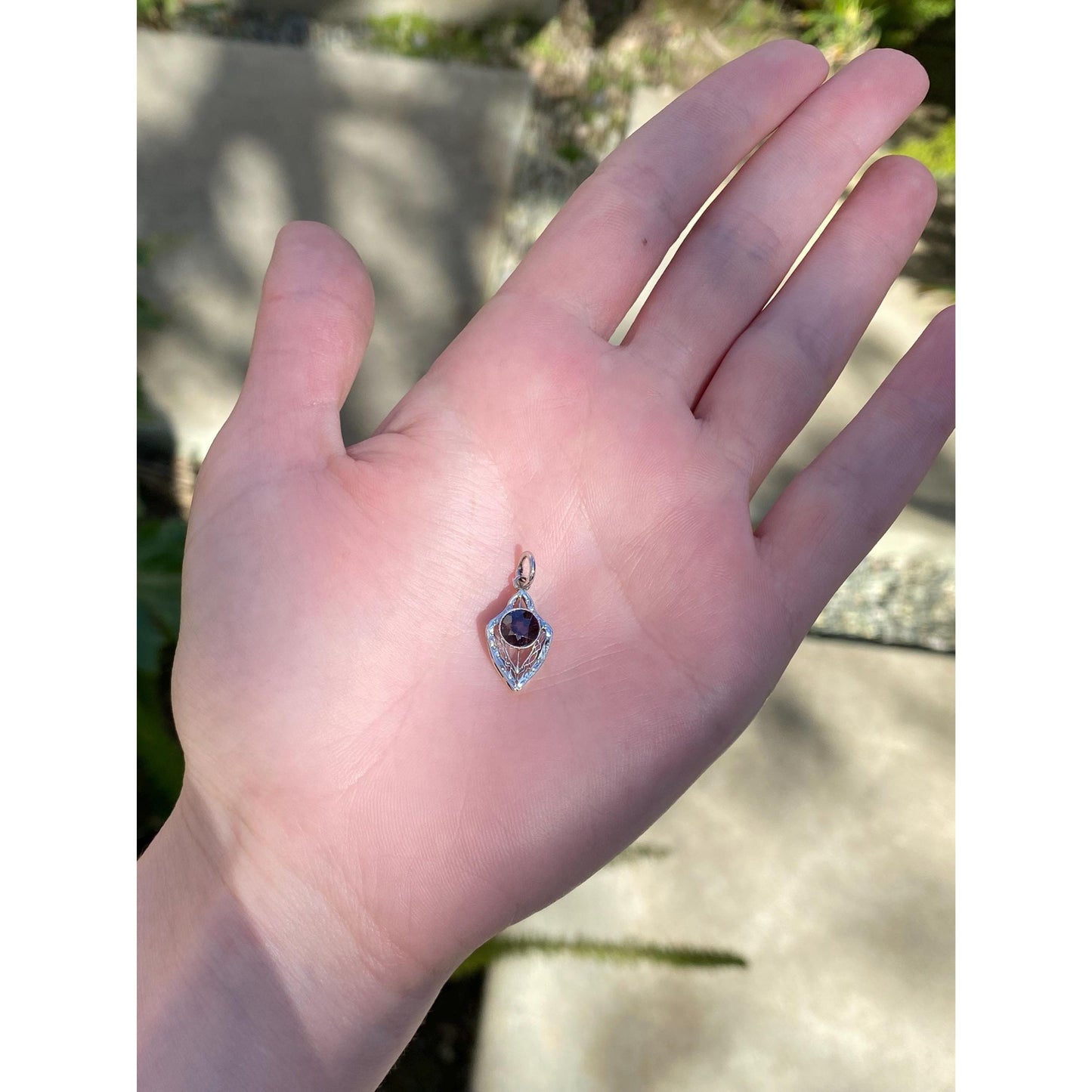 Vintage Solid Platinum & 10k Yellow Gold Garnet Art Deco Charm