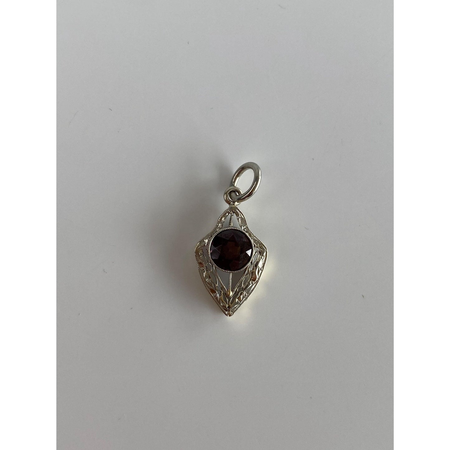 Vintage Solid Platinum & 10k Yellow Gold Garnet Art Deco Charm