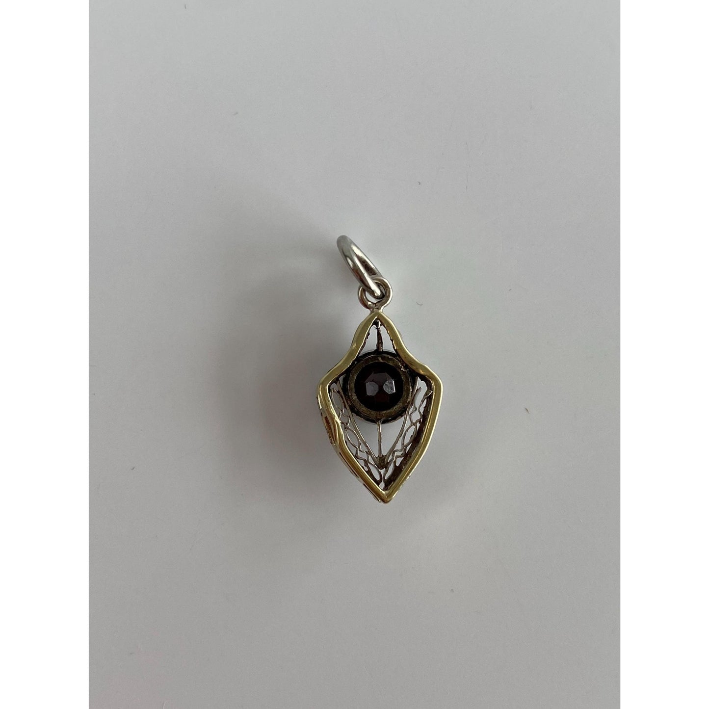 Vintage Solid Platinum & 10k Yellow Gold Garnet Art Deco Charm