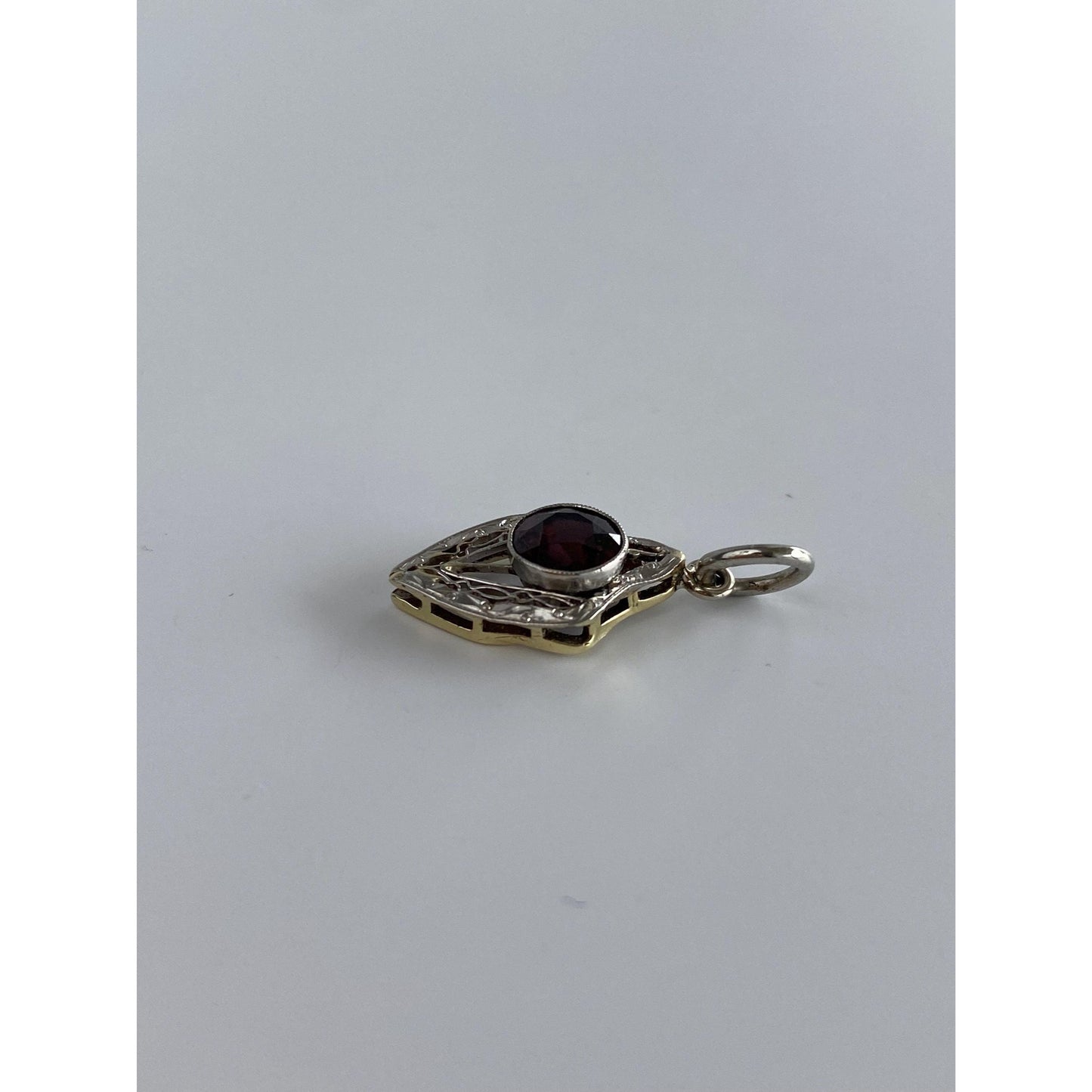 Vintage Solid Platinum & 10k Yellow Gold Garnet Art Deco Charm