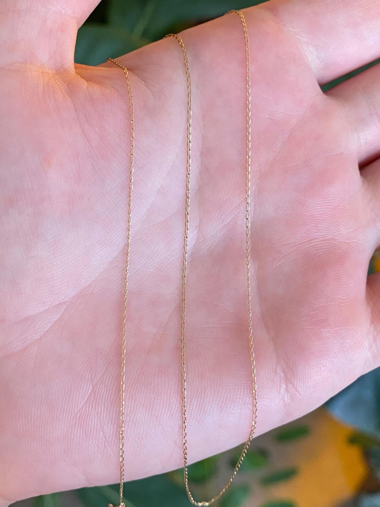 Vintage Solid 14k Yellow Gold Dainty Elongated Curb Chain Necklace - 18.75 inches