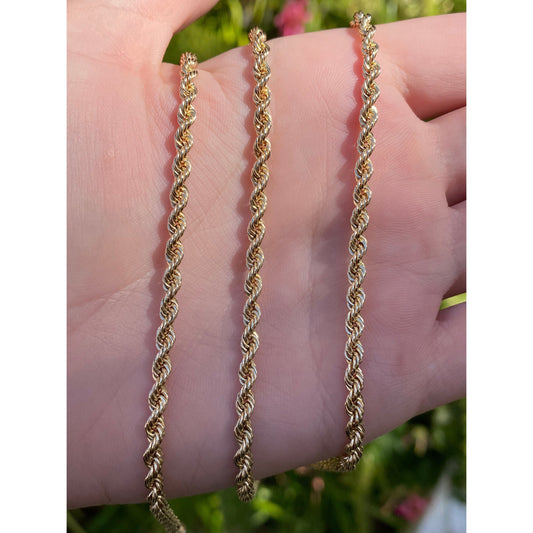 Vintage Solid 10k Yellow Gold Rope Chain Necklace - 30.25 inches