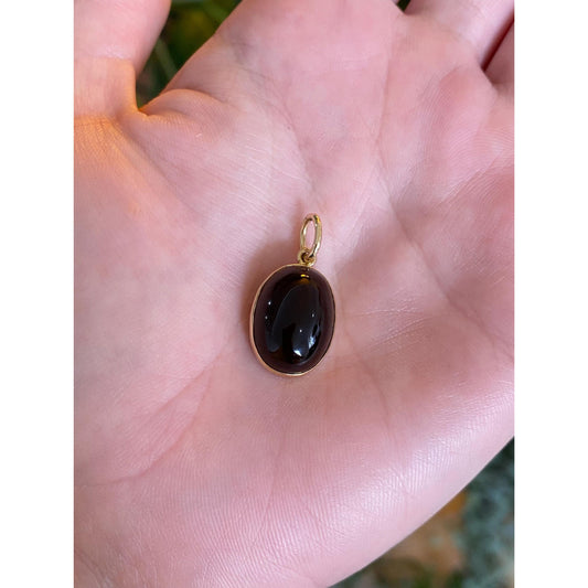 Vintage Solid 14k Yellow Gold Smokey Quartz Cabochon Charm