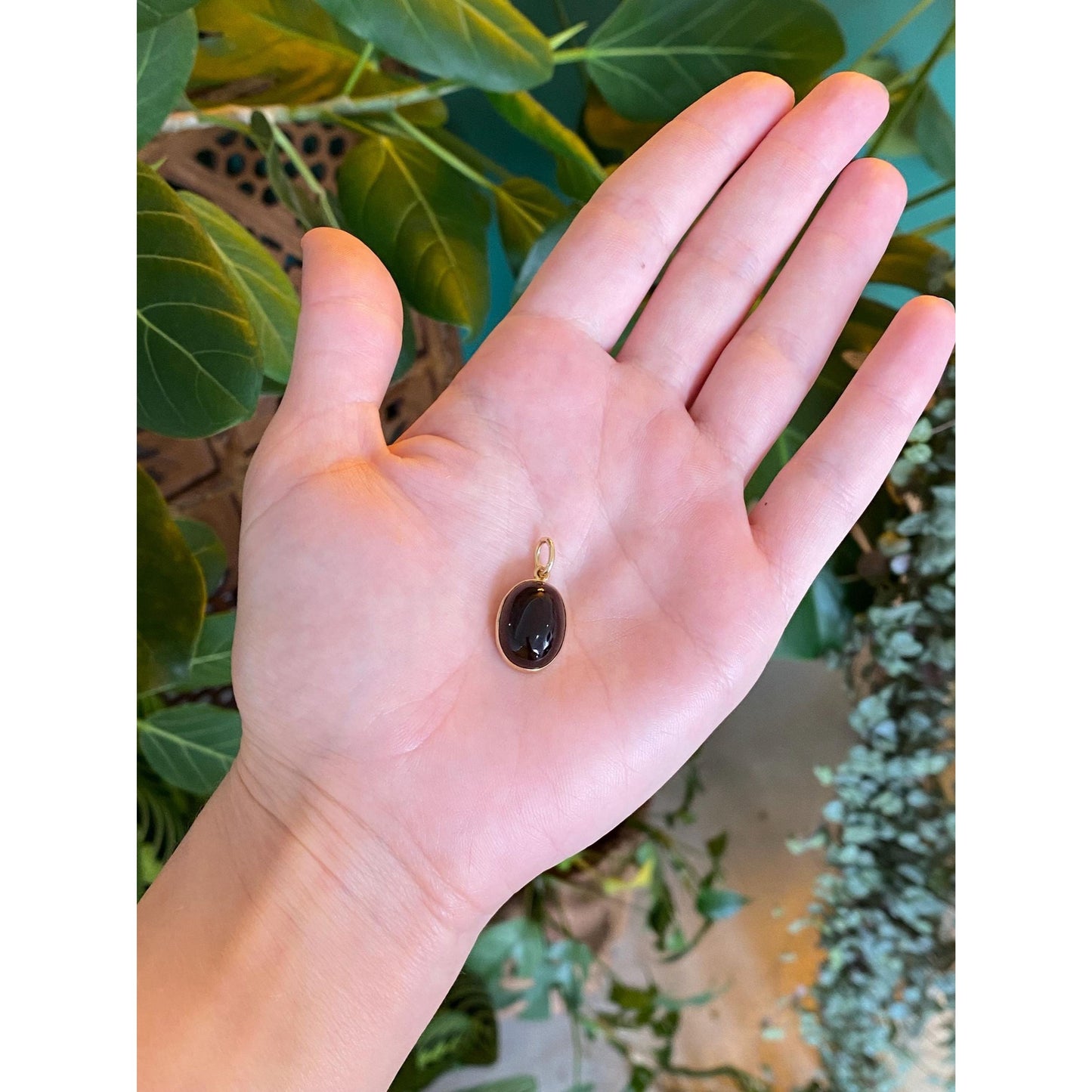 Vintage Solid 14k Yellow Gold Smokey Quartz Cabochon Charm