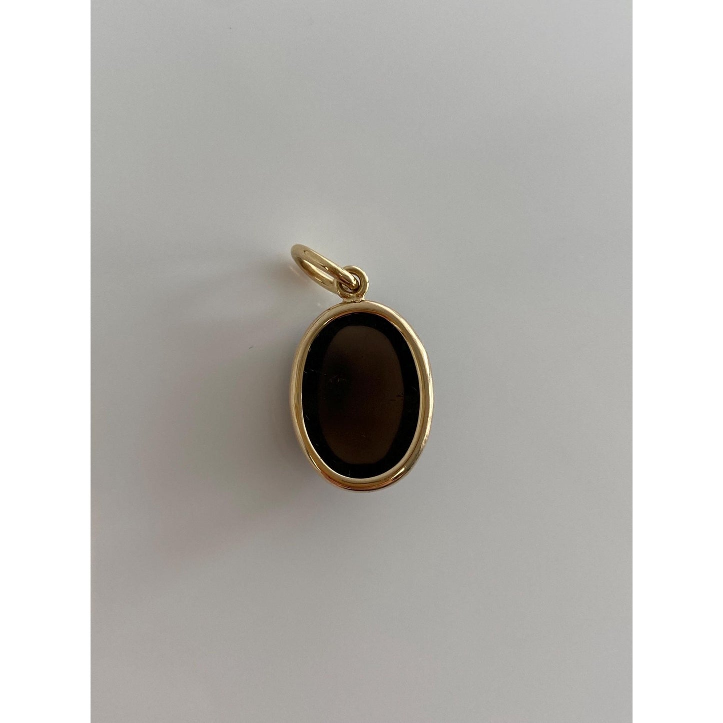 Vintage Solid 14k Yellow Gold Smokey Quartz Cabochon Charm