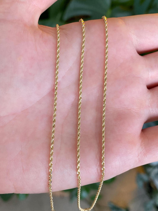 Vintage Solid 14k Yellow Gold Diamond Cut Long Slim Rope Chain Necklace - 22 inches
