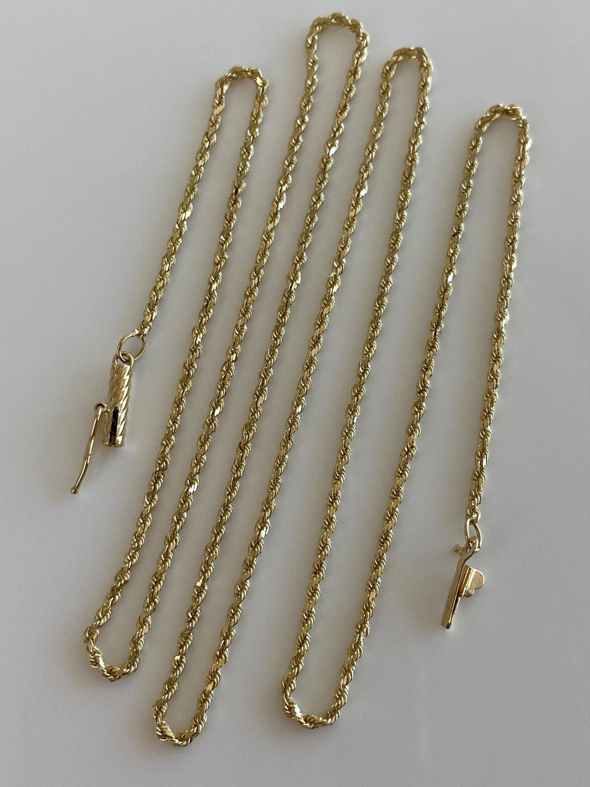 Vintage Solid 14k Yellow Gold Diamond Cut Long Slim Rope Chain Necklace - 22 inches