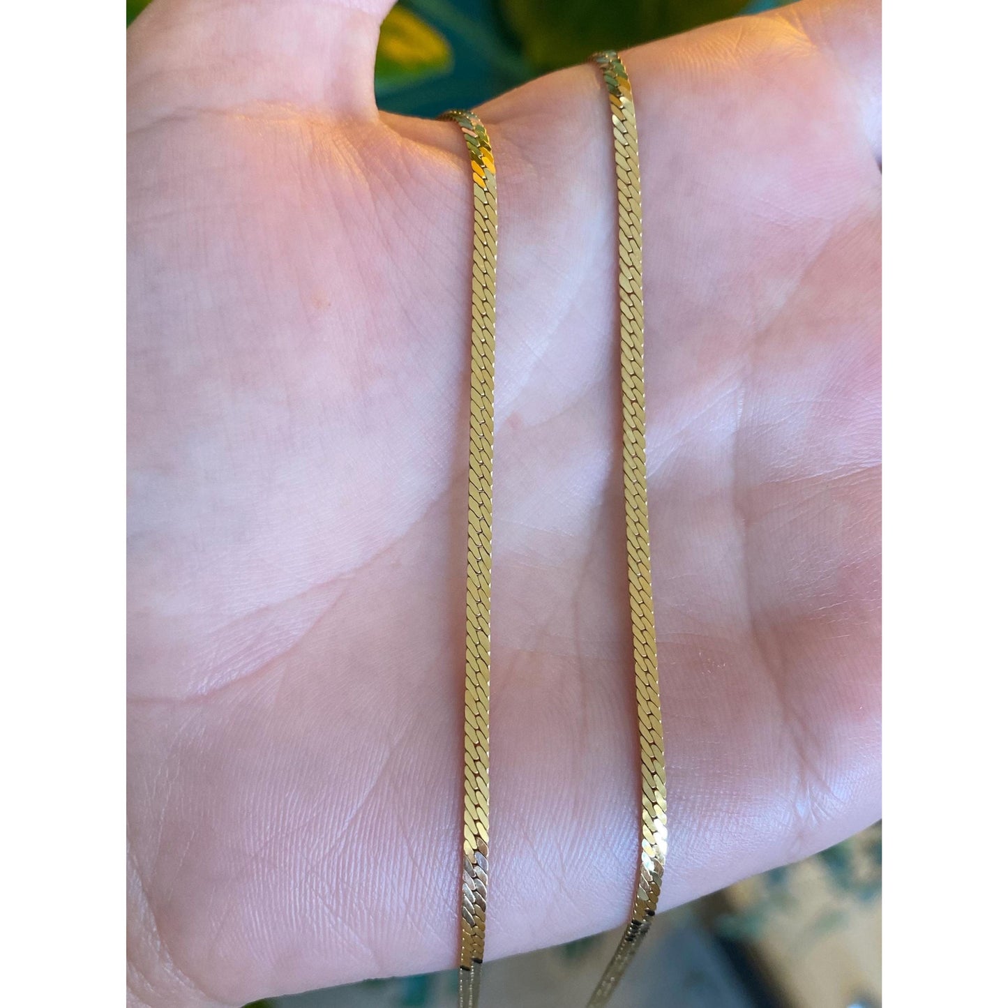 Vintage Solid 14k Yellow Gold Dainty Herringbone Chain Necklace - 18 inches