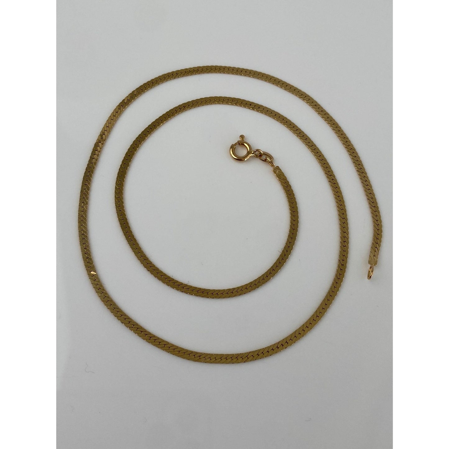 Vintage Solid 14k Yellow Gold Dainty Herringbone Chain Necklace - 18 inches