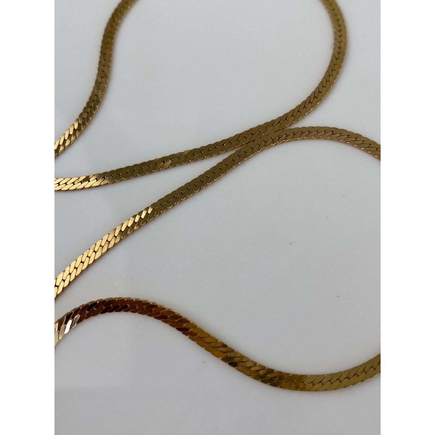 Vintage Solid 14k Yellow Gold Dainty Herringbone Chain Necklace - 18 inches
