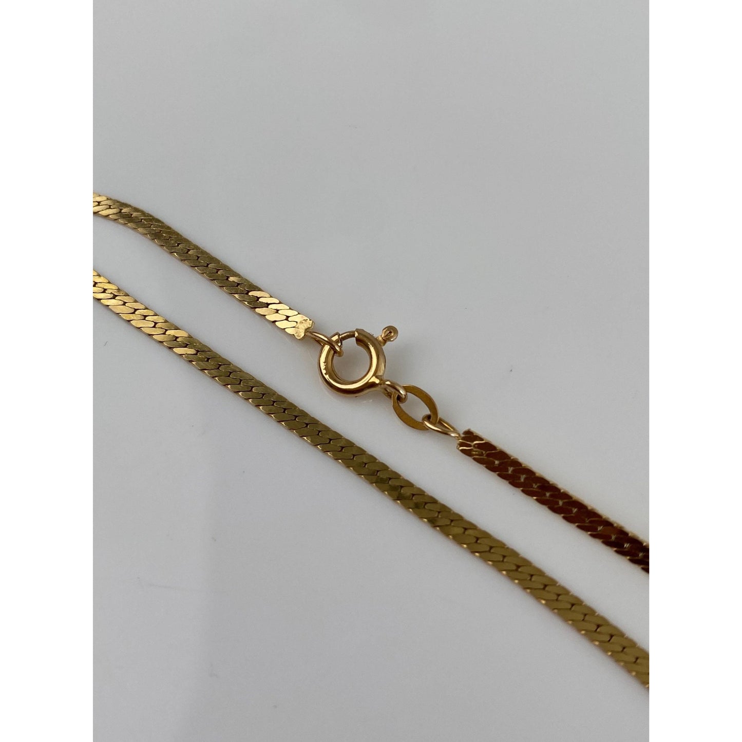Vintage Solid 14k Yellow Gold Dainty Herringbone Chain Necklace - 18 inches