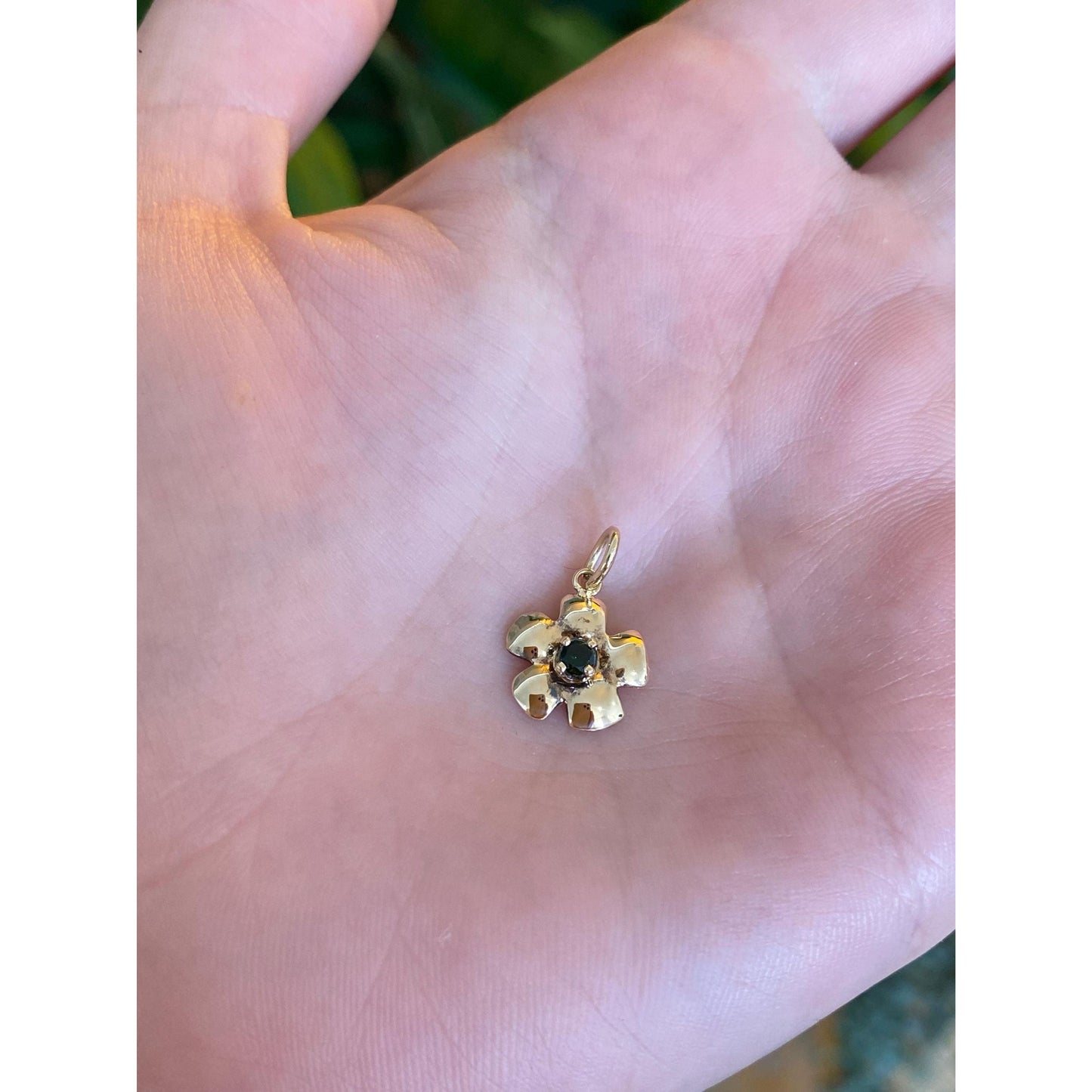 Vintage Solid 14k Yellow Gold Green Spinel Flower Charm