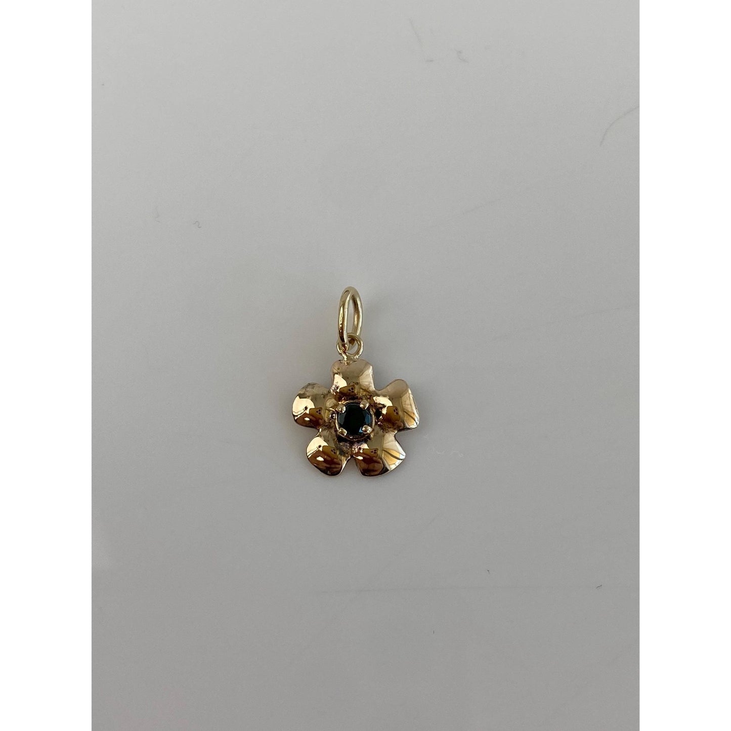 Vintage Solid 14k Yellow Gold Green Spinel Flower Charm