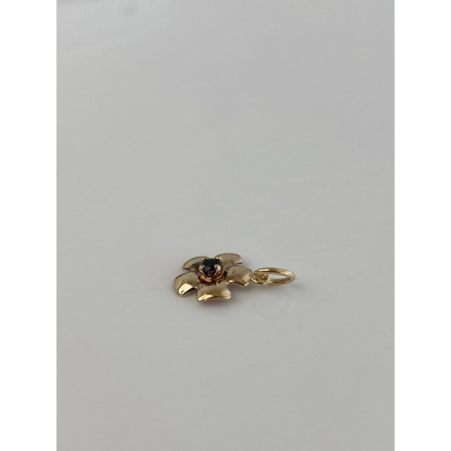 Vintage Solid 14k Yellow Gold Green Spinel Flower Charm