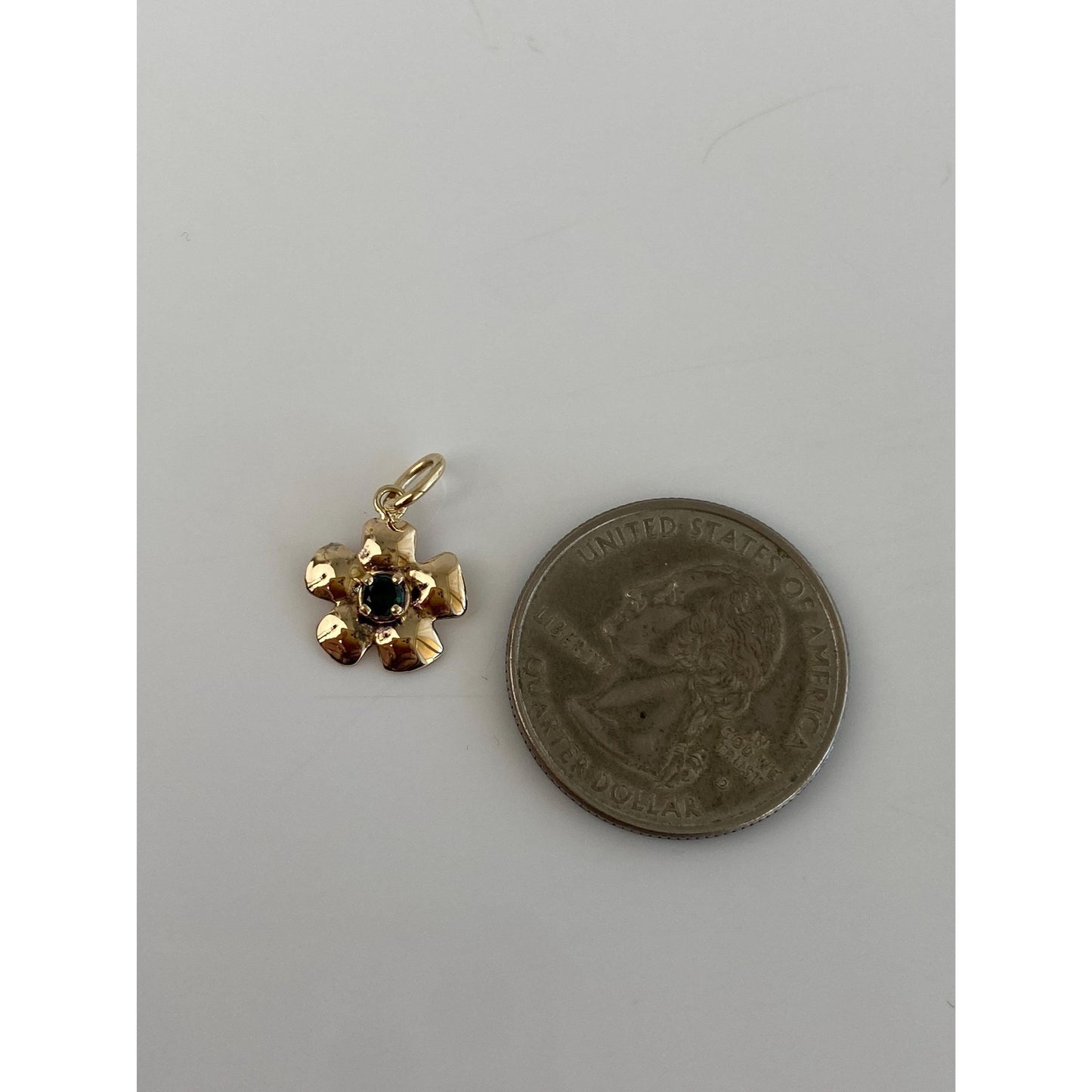 Vintage Solid 14k Yellow Gold Green Spinel Flower Charm