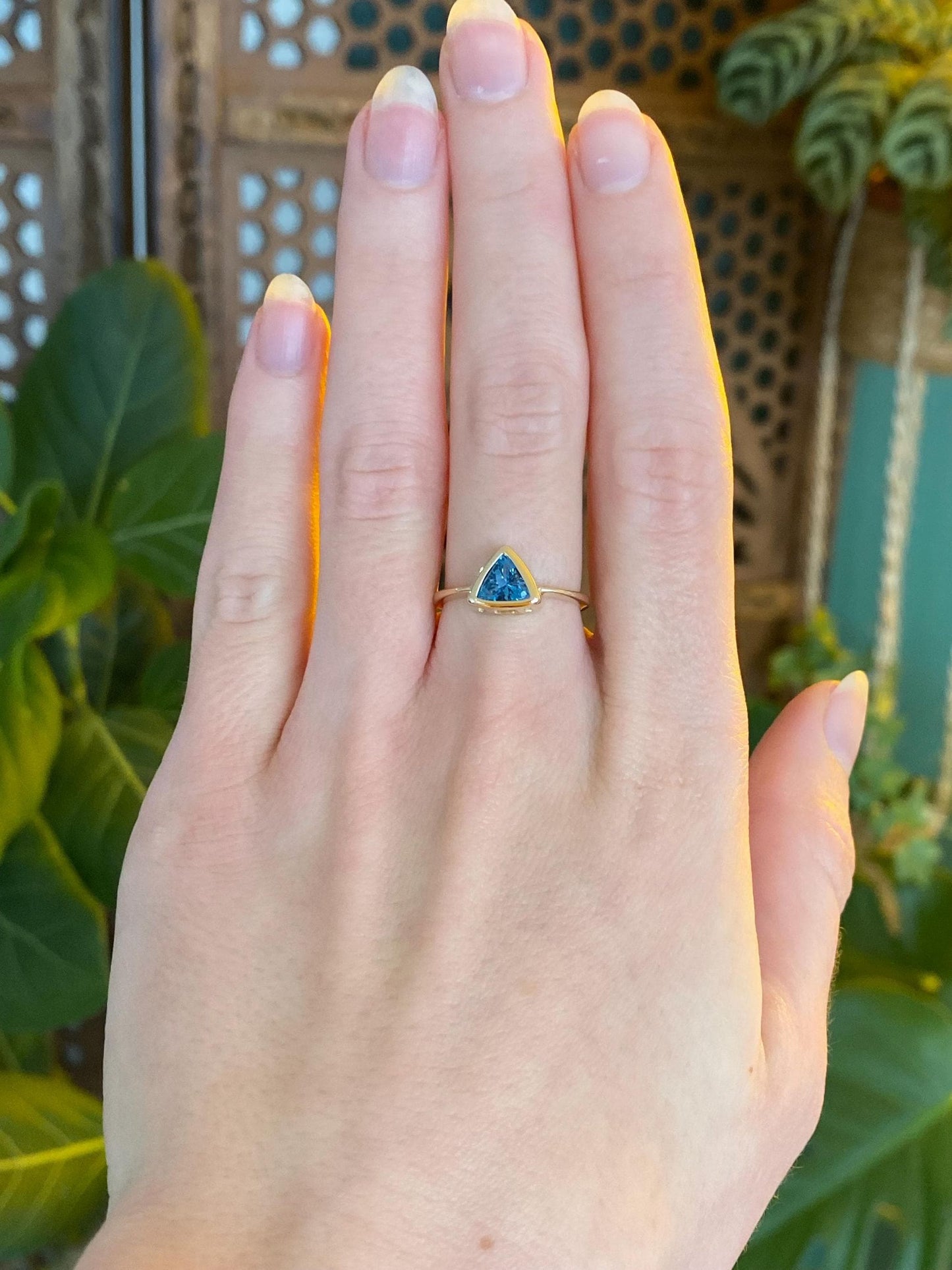 Vintage Solid 14k Yellow Gold Topaz Triangle Ring - Size 6