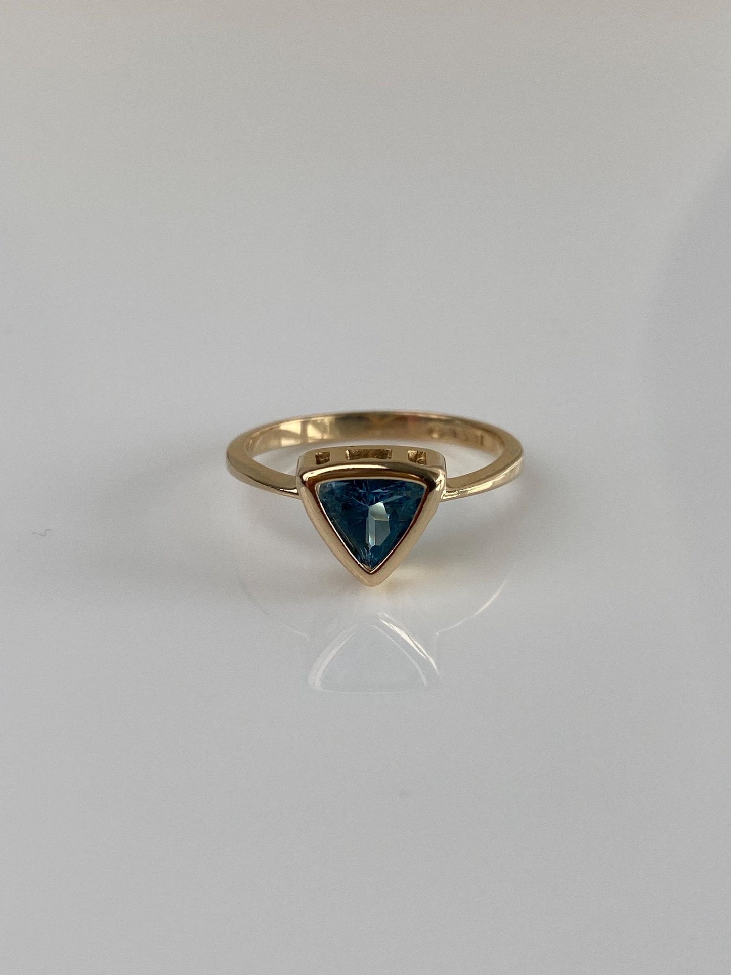 Vintage Solid 14k Yellow Gold Topaz Triangle Ring - Size 6