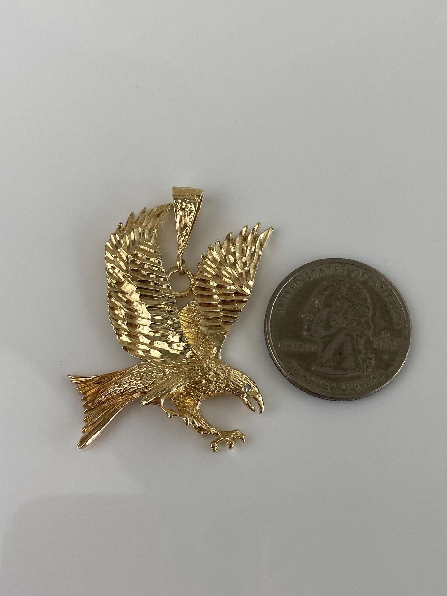 Vintage Solid 10k Yellow Gold Diamond Cut Large Eagle Charm