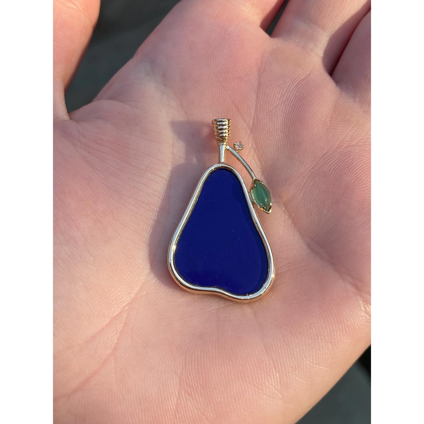 Vintage Solid 14k Yellow Gold Diamond Blue & Green Stones Pear Charm