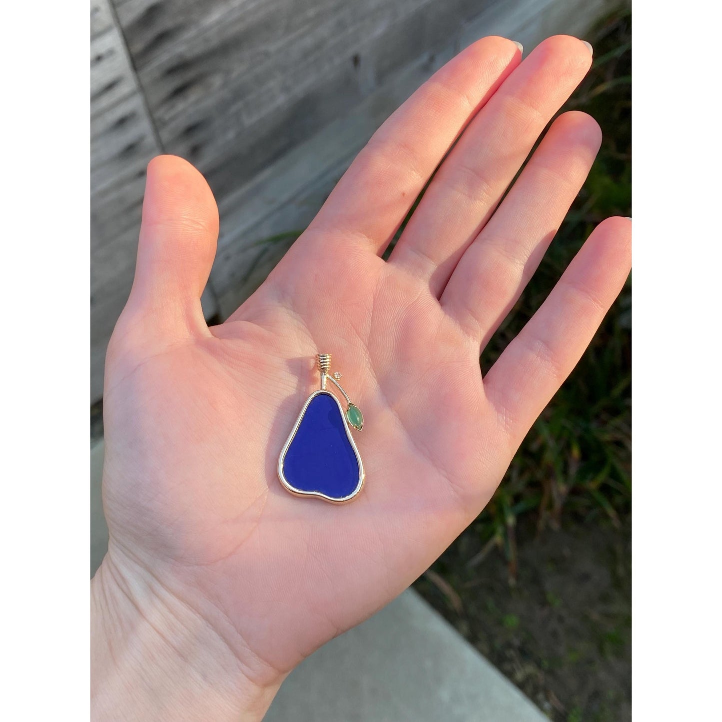 Vintage Solid 14k Yellow Gold Diamond Blue & Green Stones Pear Charm