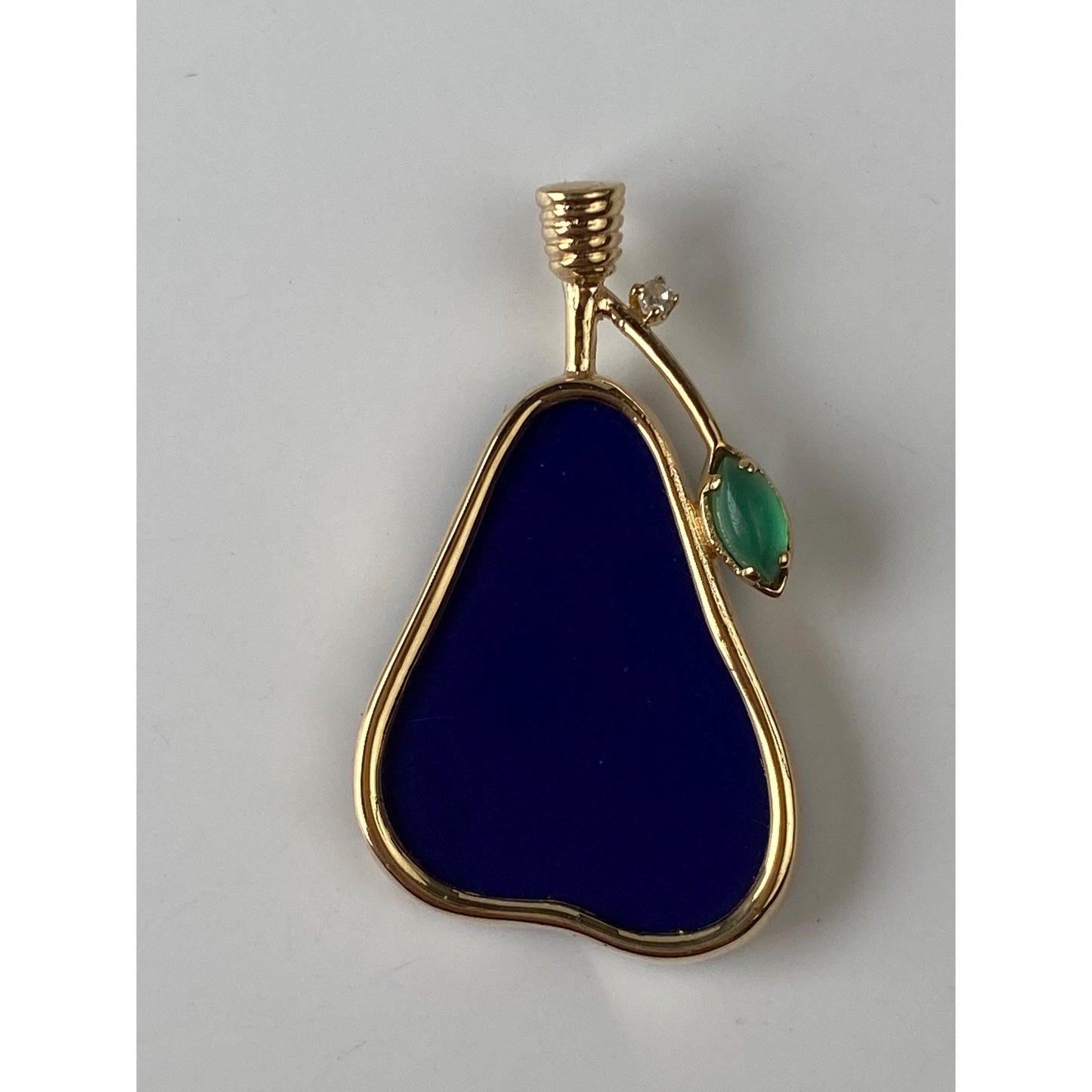 Vintage Solid 14k Yellow Gold Diamond Blue & Green Stones Pear Charm