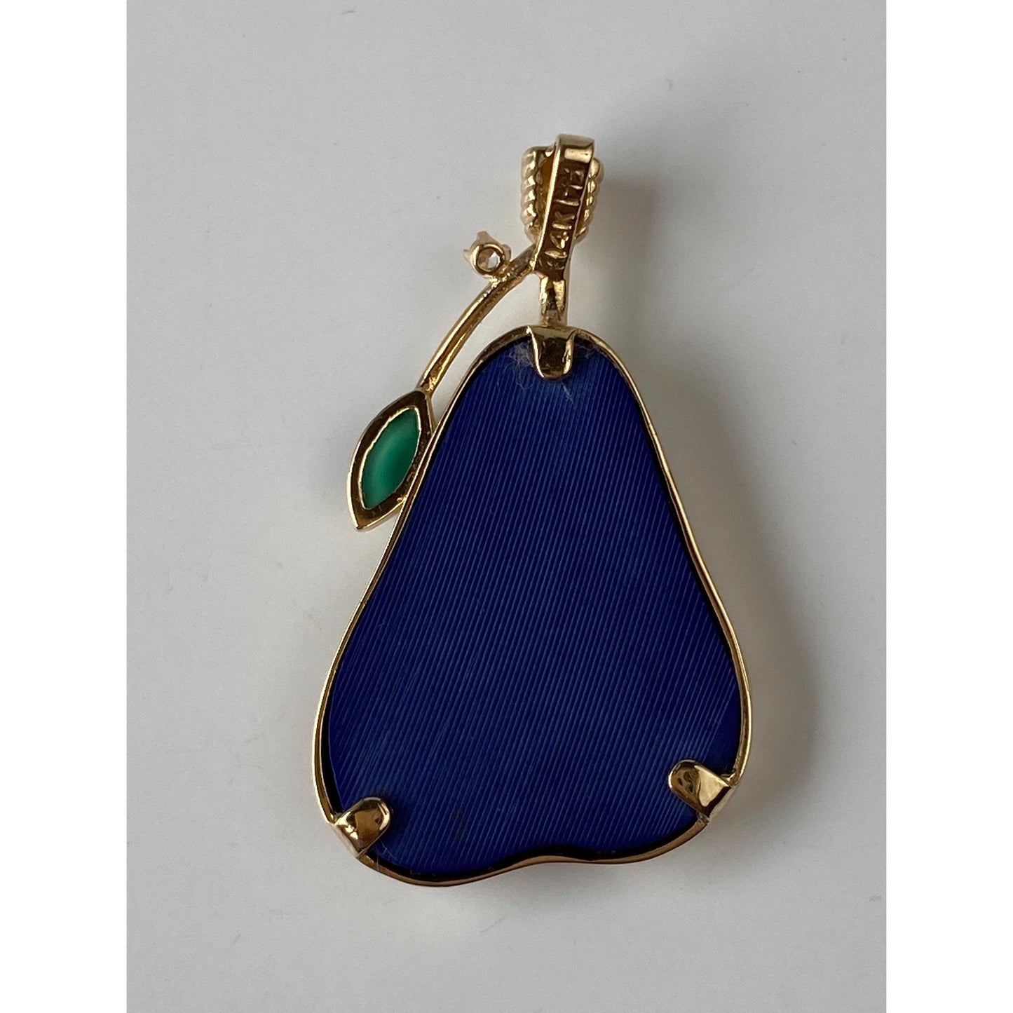 Vintage Solid 14k Yellow Gold Diamond Blue & Green Stones Pear Charm