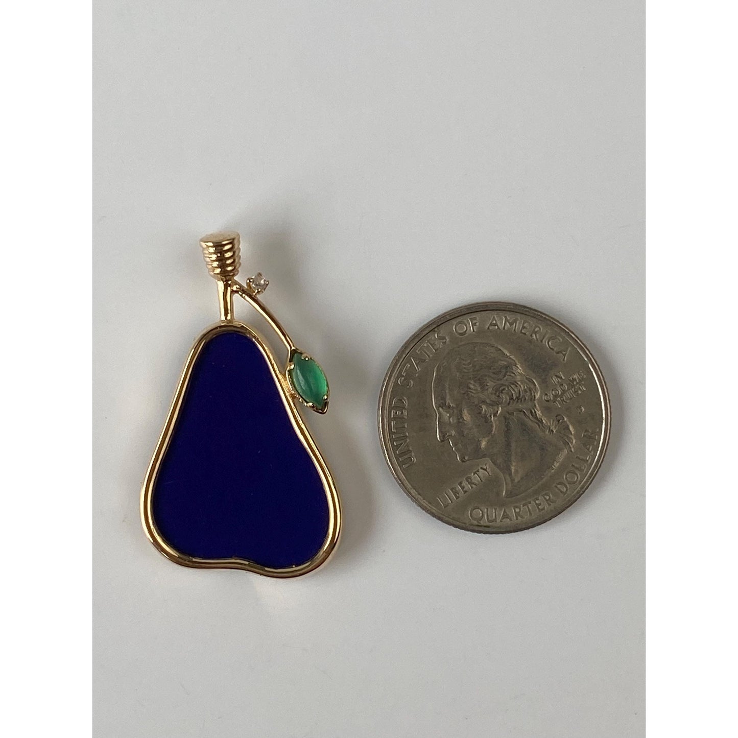Vintage Solid 14k Yellow Gold Diamond Blue & Green Stones Pear Charm