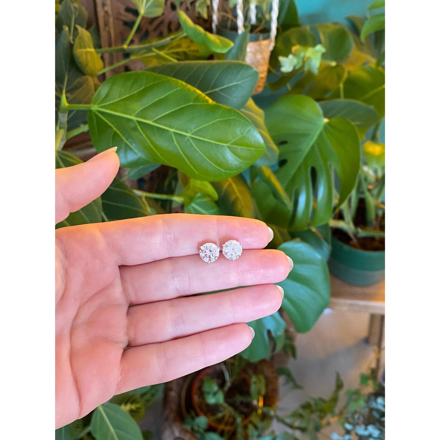 Solid 14k White Gold Cubic Zirconia Stud Earrings