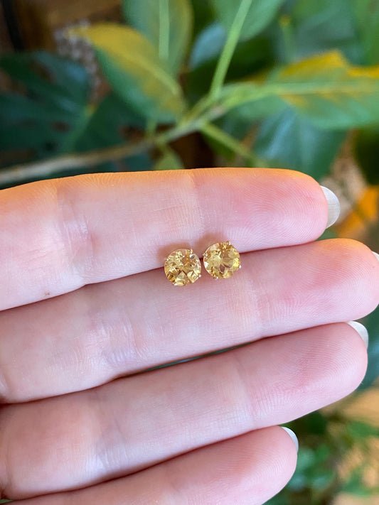 Solid 10k Yellow Gold Citrine Stud Earrings