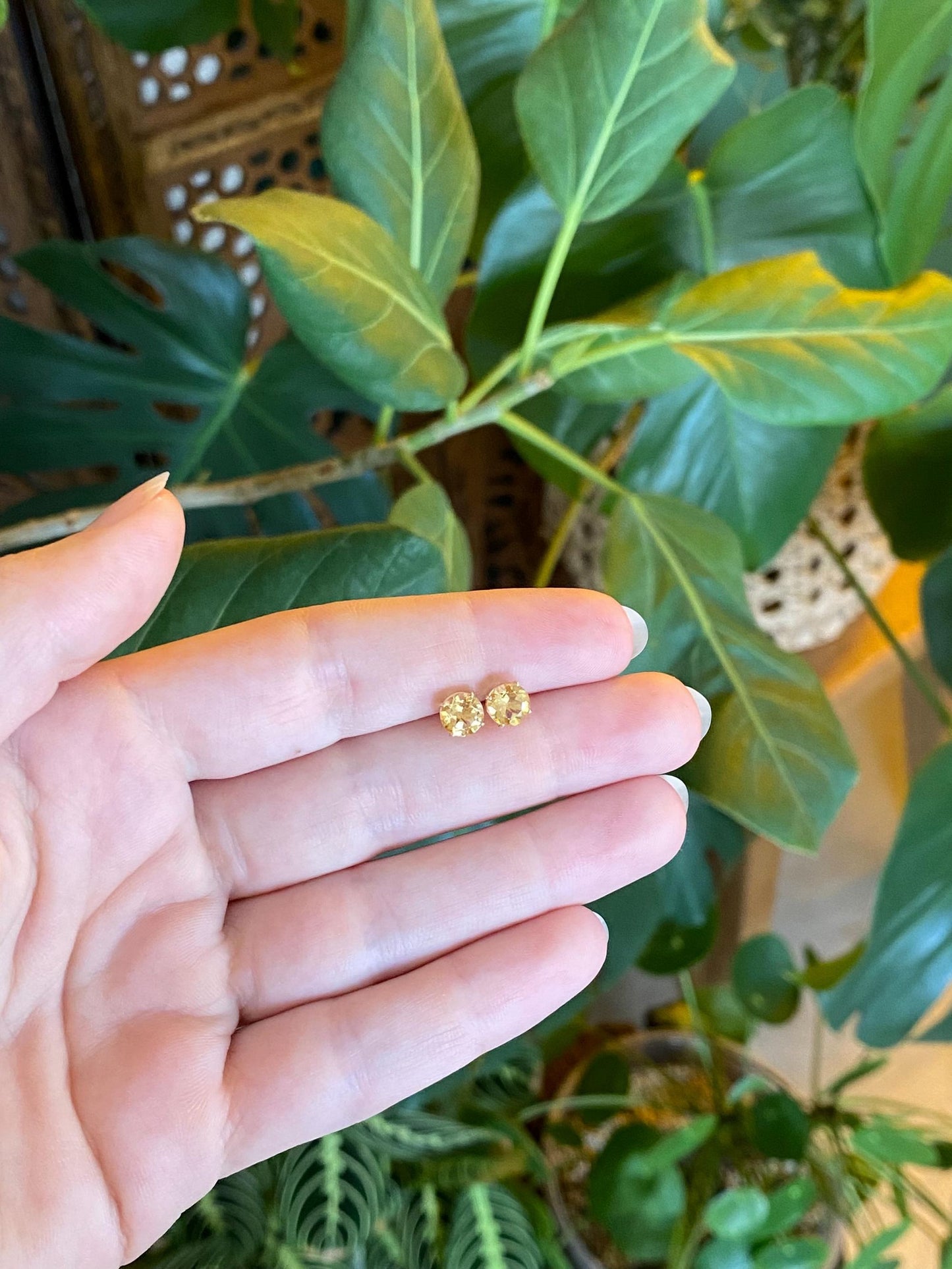 Solid 10k Yellow Gold Citrine Stud Earrings