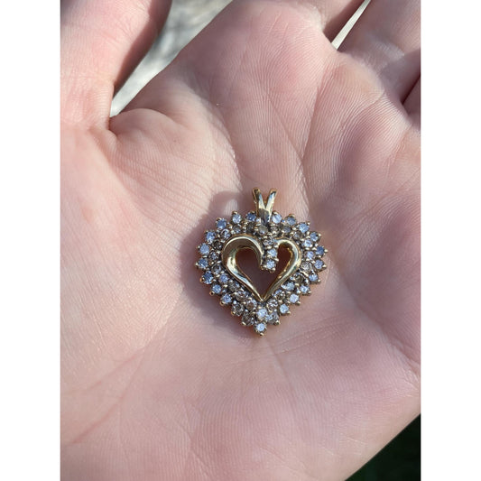 Vintage Solid 10k Yellow Gold Diamond Heart Charm