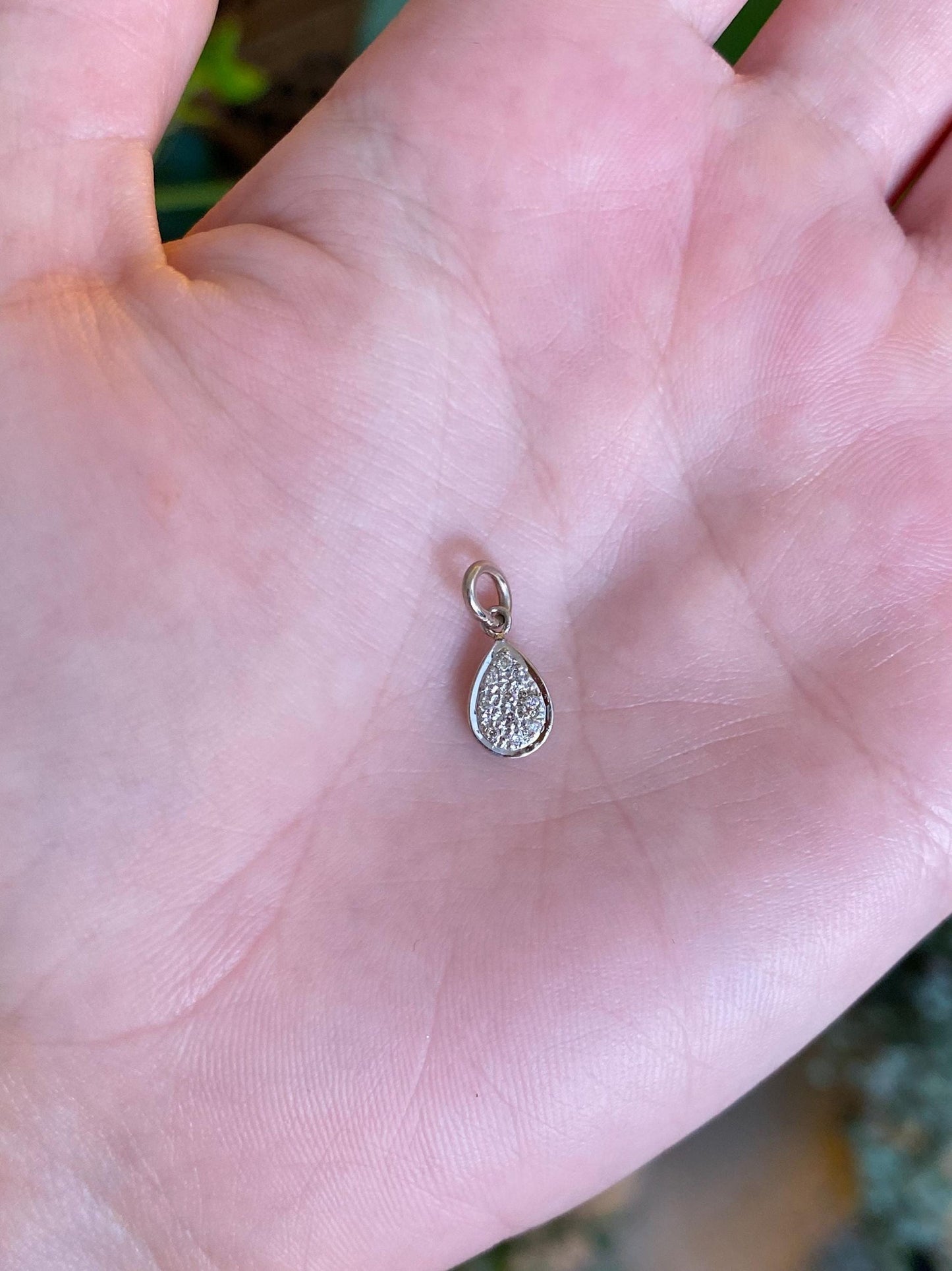 Vintage 14k White Gold Diamond Teardrop Charm