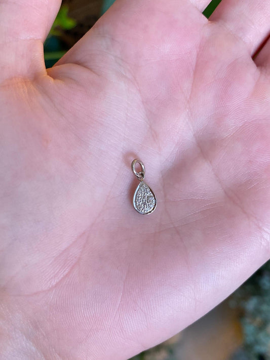 Vintage 14k White Gold Diamond Teardrop Charm