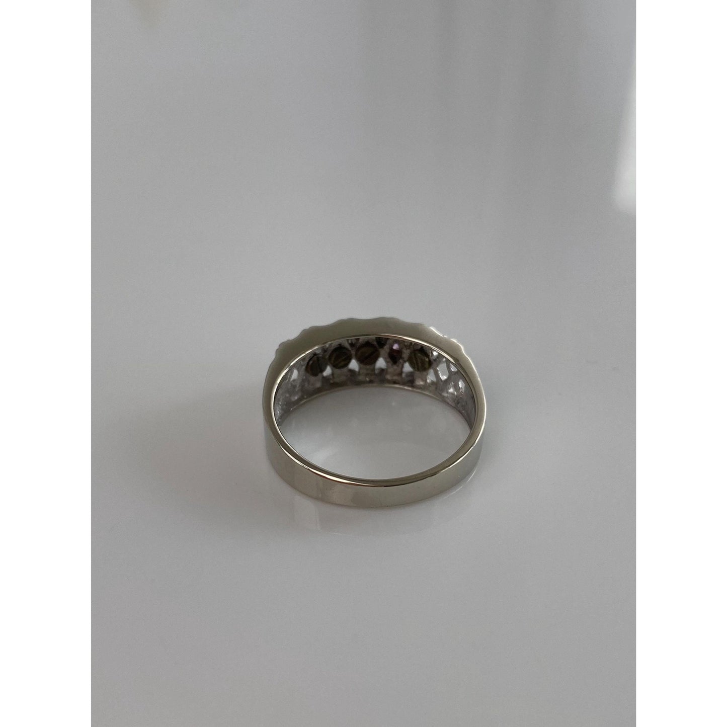 Vintage Solid 10k White Gold Aquamarine Pink Sapphire Amethyst Peridot Emerald Ring Band - Size 8.25