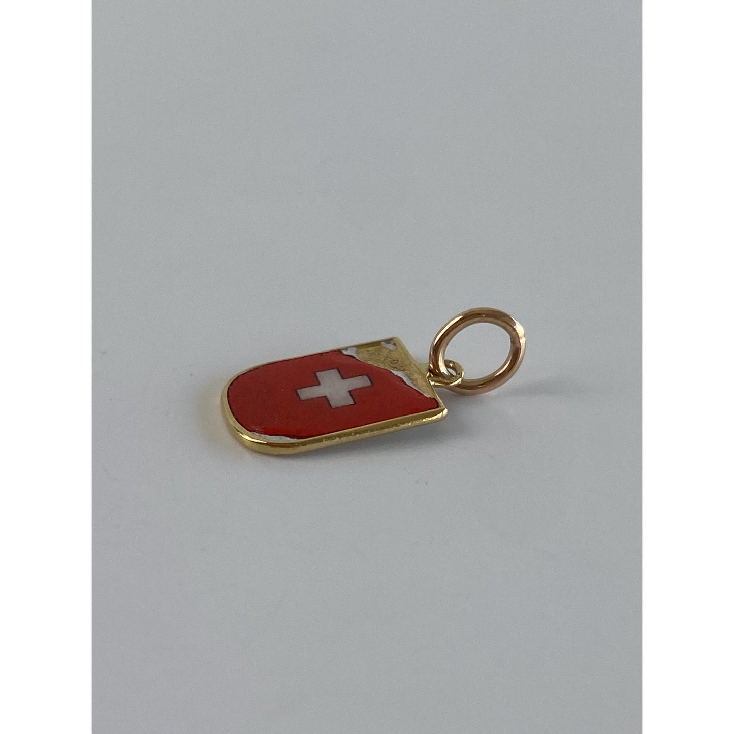 Vintage Solid 18k Yellow Gold Enamel Swiss Flag Charm