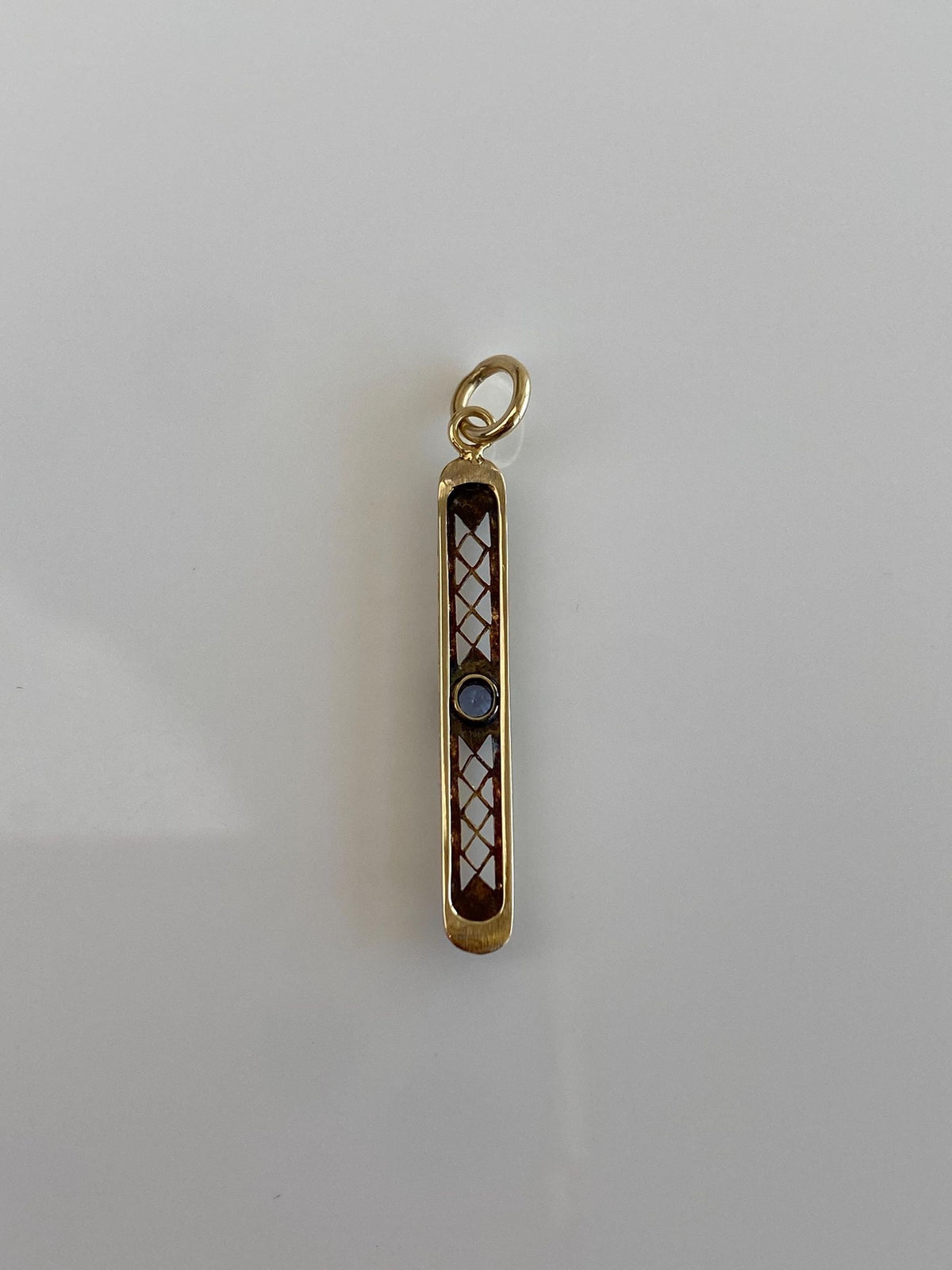 Vintage Solid 10k White & Yellow Gold Blue Sapphire Bar Charm