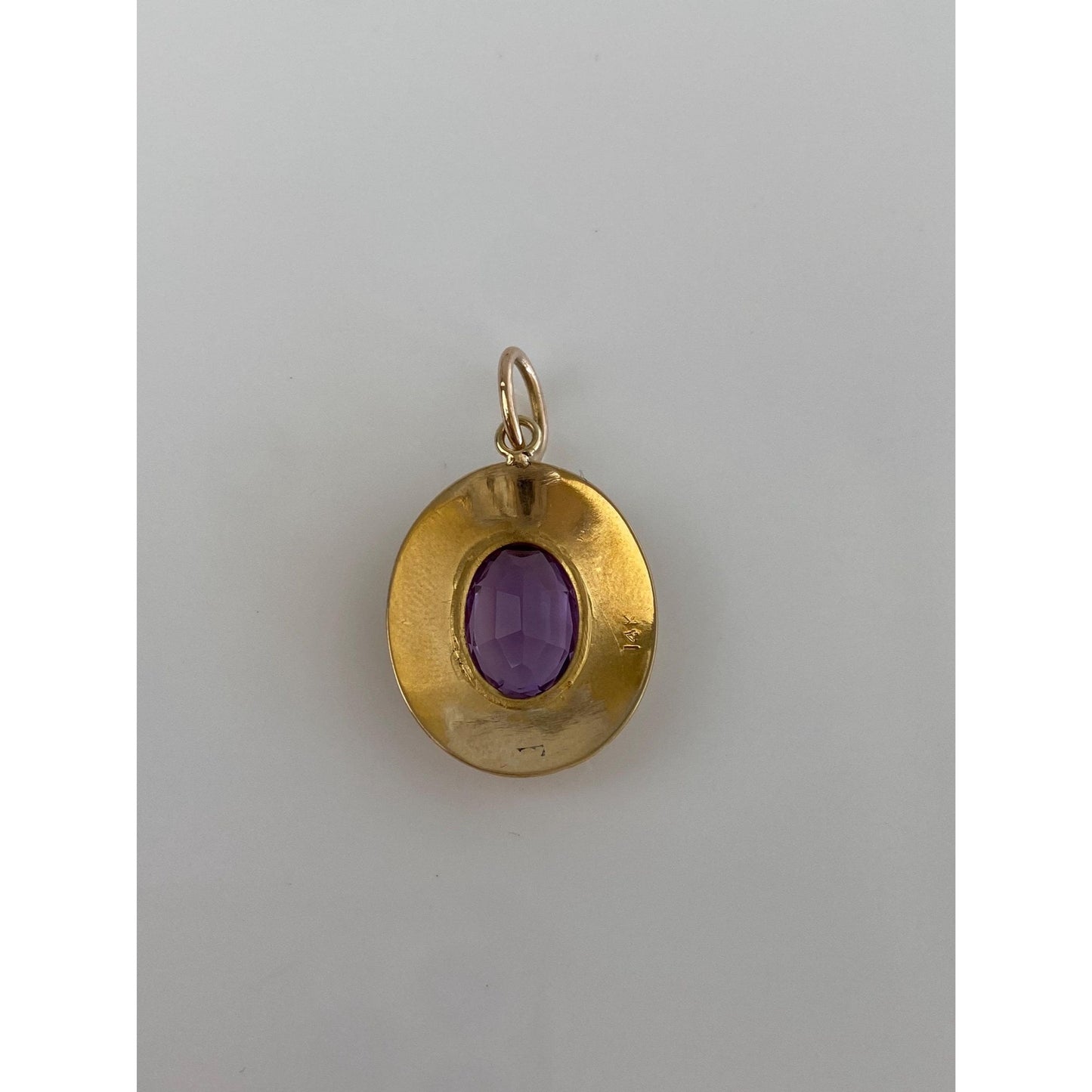 Vintage Solid 14k Yellow Gold Engraved Amethyst Pin Conversion Charm