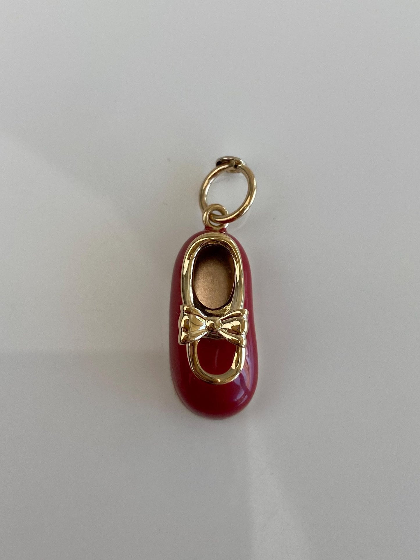 Vintage Solid 14k Yellow Gold Red Enamel Baby Shoe Charm