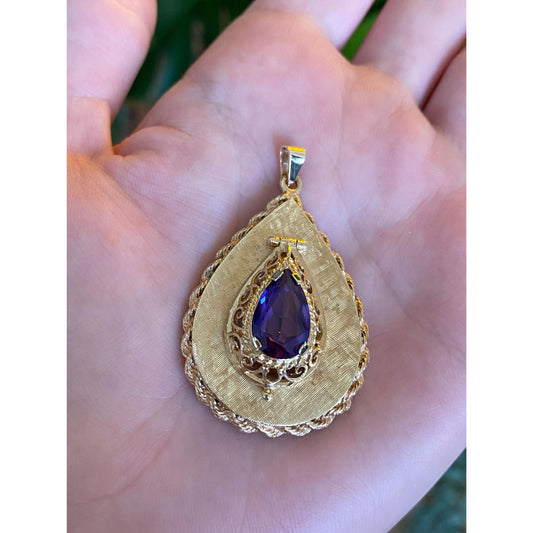 Vintage Solid 14k Yellow Gold Purple Sapphire Locket Charm