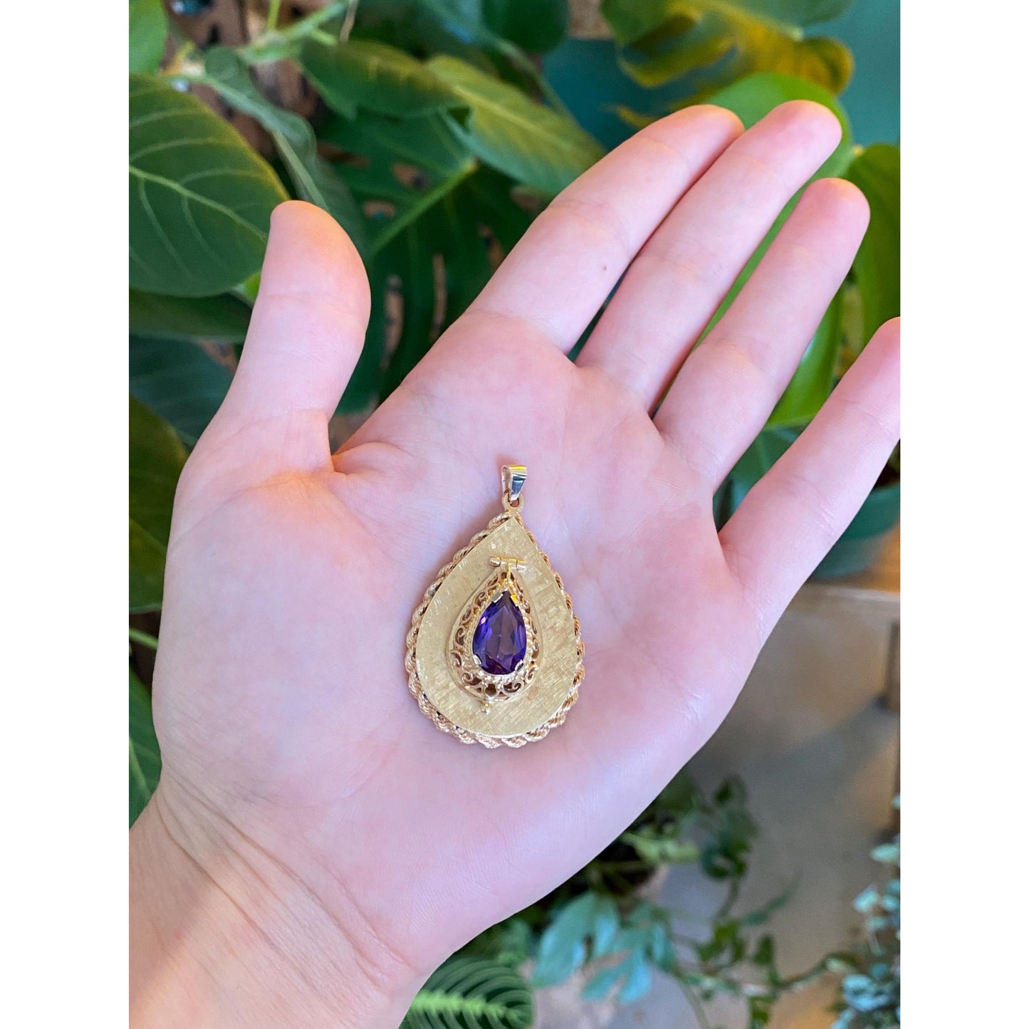 Vintage Solid 14k Yellow Gold Purple Sapphire Locket Charm