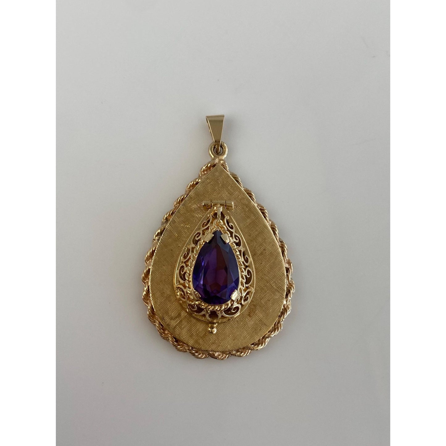 Vintage Solid 14k Yellow Gold Purple Sapphire Locket Charm