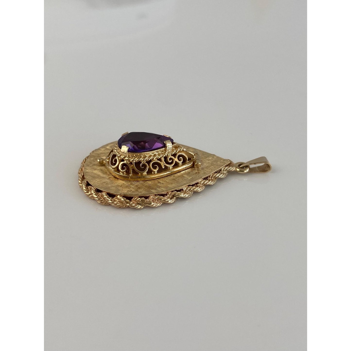 Vintage Solid 14k Yellow Gold Purple Sapphire Locket Charm