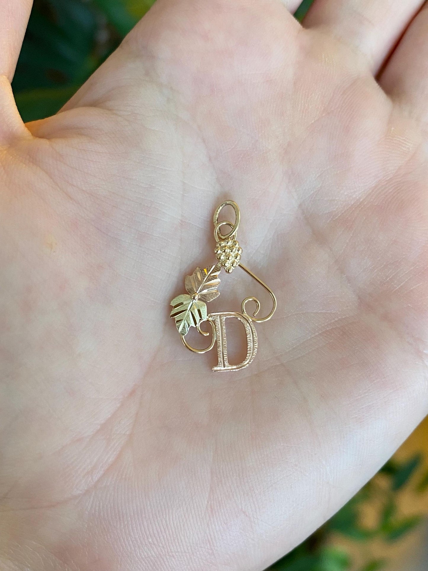 Vintage Solid 10k Black Hills Gold Grapes Leaves Initial 'D' Charm