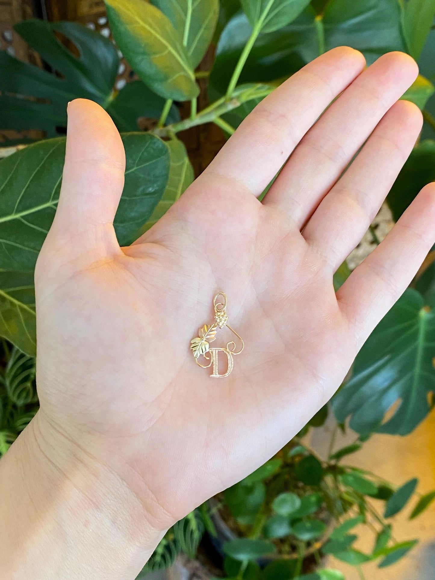 Vintage Solid 10k Black Hills Gold Grapes Leaves Initial 'D' Charm