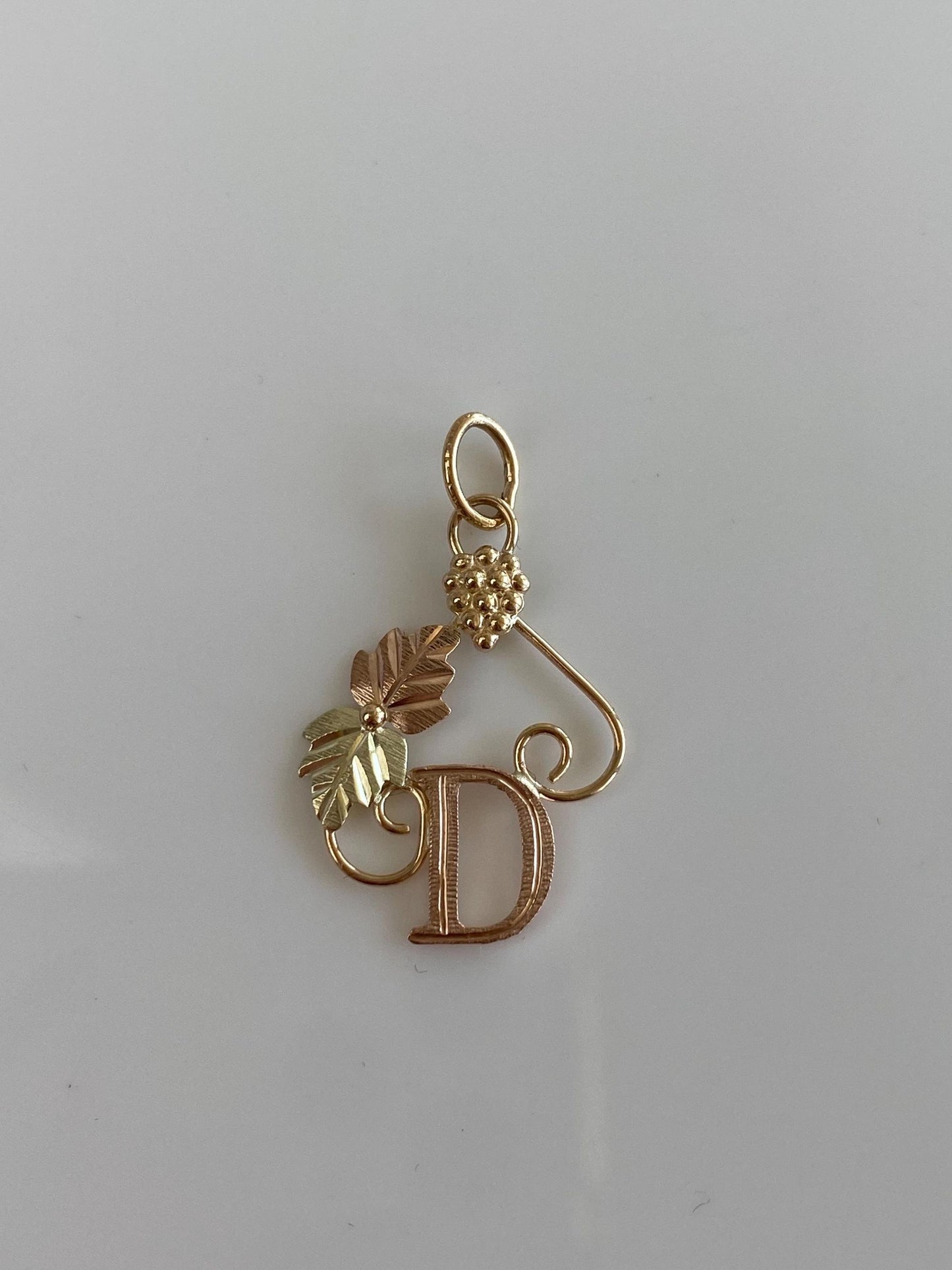 Vintage Solid 10k Black Hills Gold Grapes Leaves Initial 'D' Charm