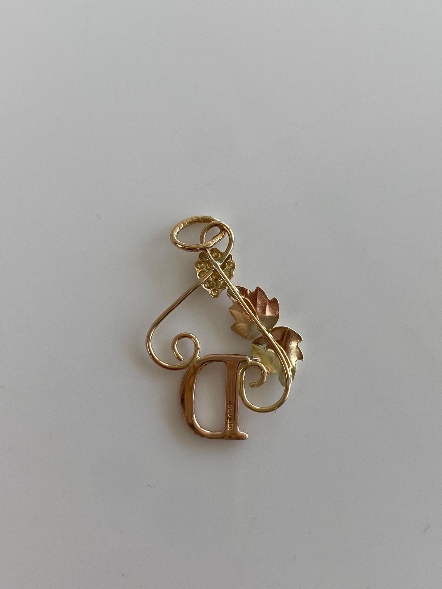 Vintage Solid 10k Black Hills Gold Grapes Leaves Initial 'D' Charm