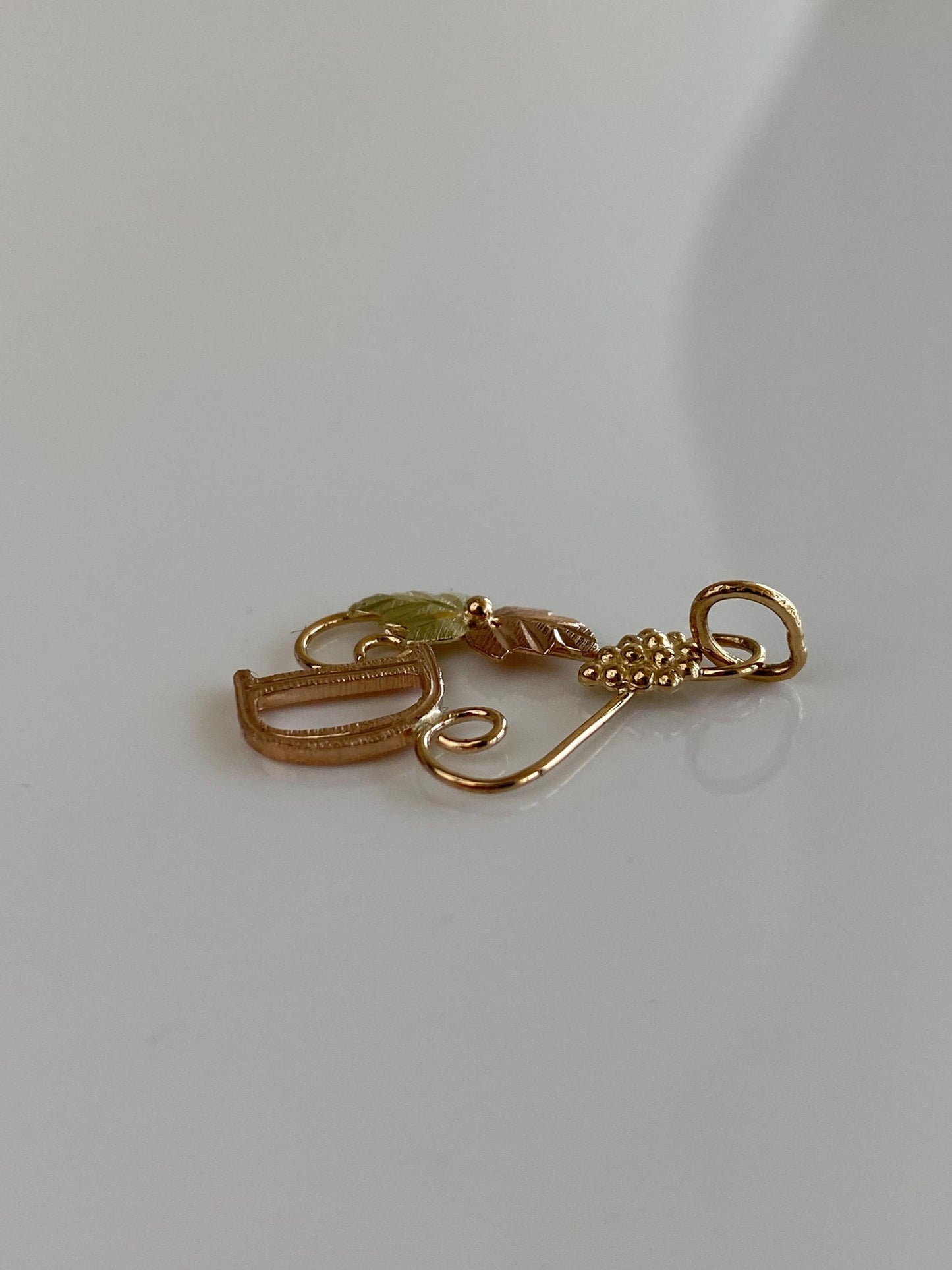 Vintage Solid 10k Black Hills Gold Grapes Leaves Initial 'D' Charm