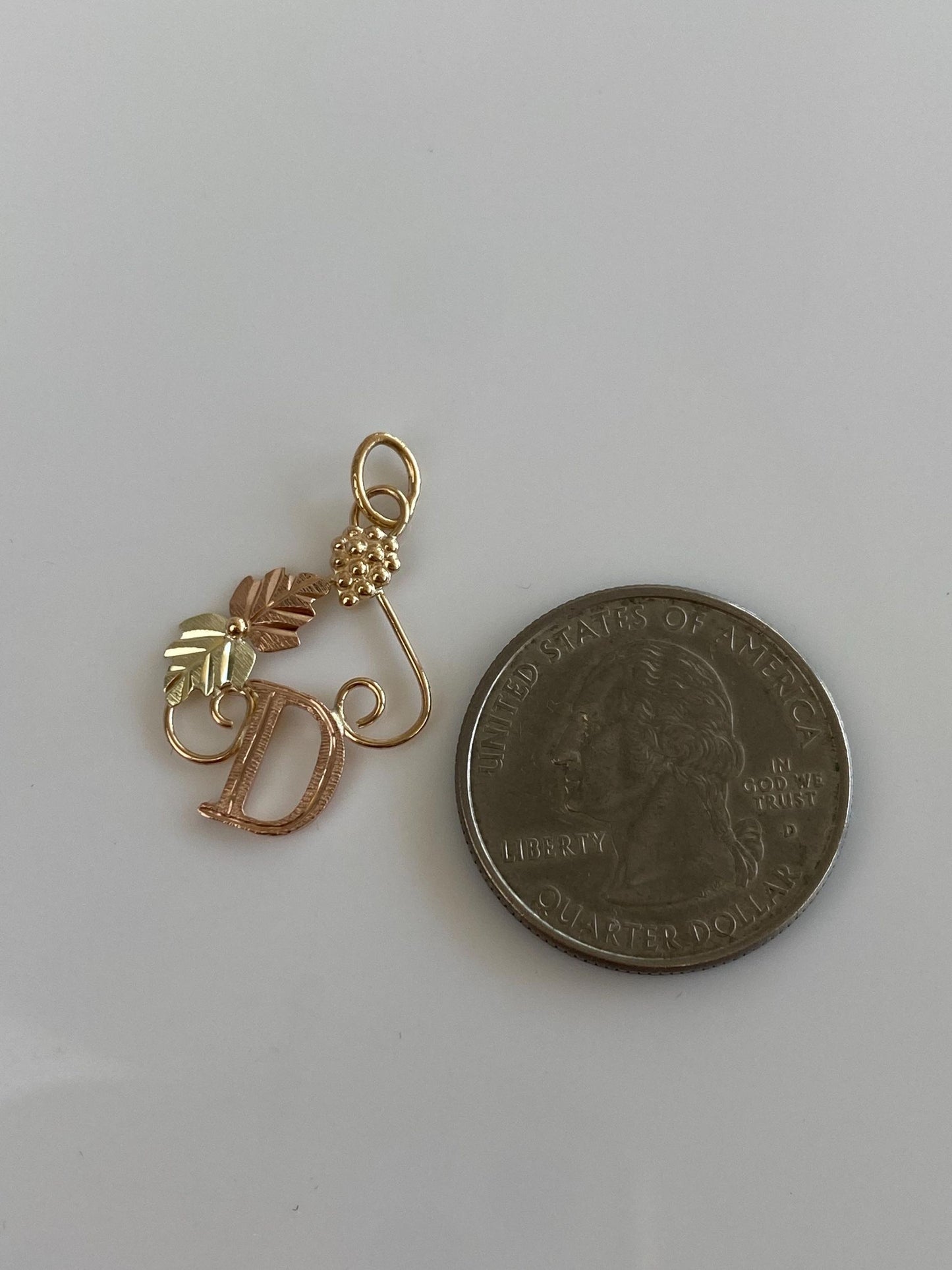 Vintage Solid 10k Black Hills Gold Grapes Leaves Initial 'D' Charm