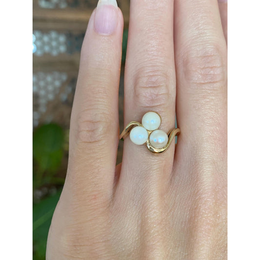 Vintage Solid 10k Yellow Gold Pearls Ring - Size 5.25
