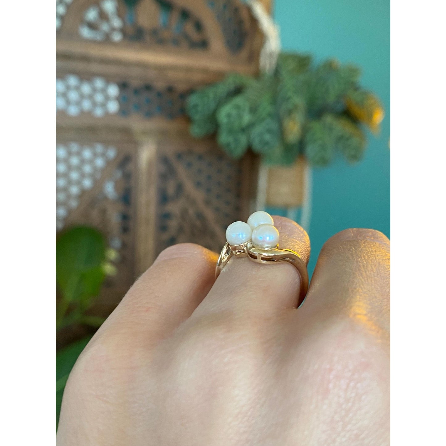 Vintage Solid 10k Yellow Gold Pearls Ring - Size 5.25